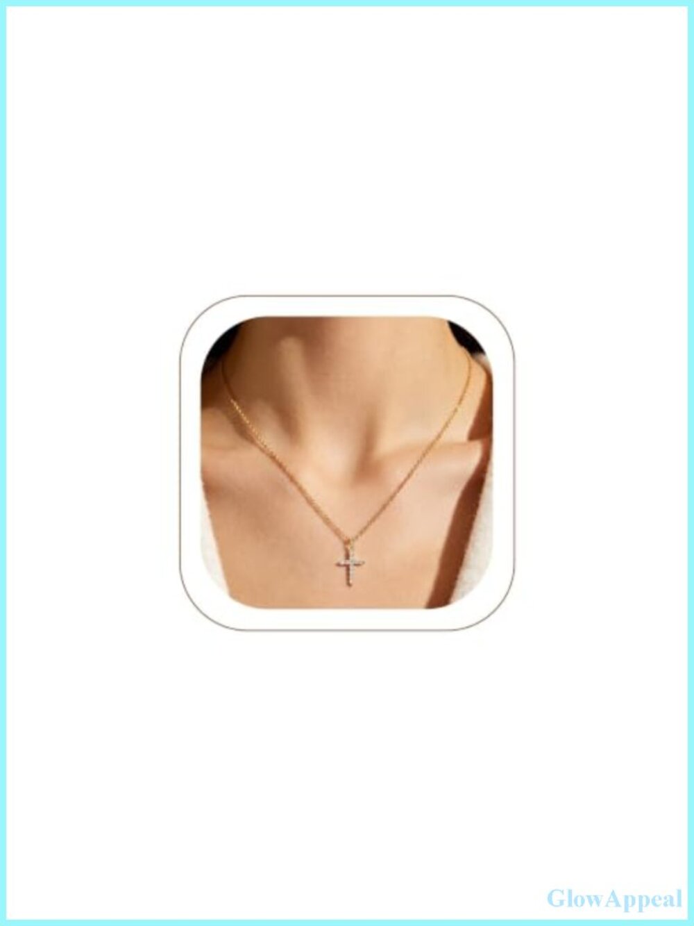 Dainty Cubic Zirconia Cross Pendant Necklace, 14K Gold Plated, Hypoallergenic